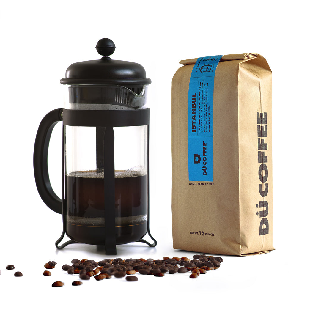 Istanbul dark roast prepared with a French Press